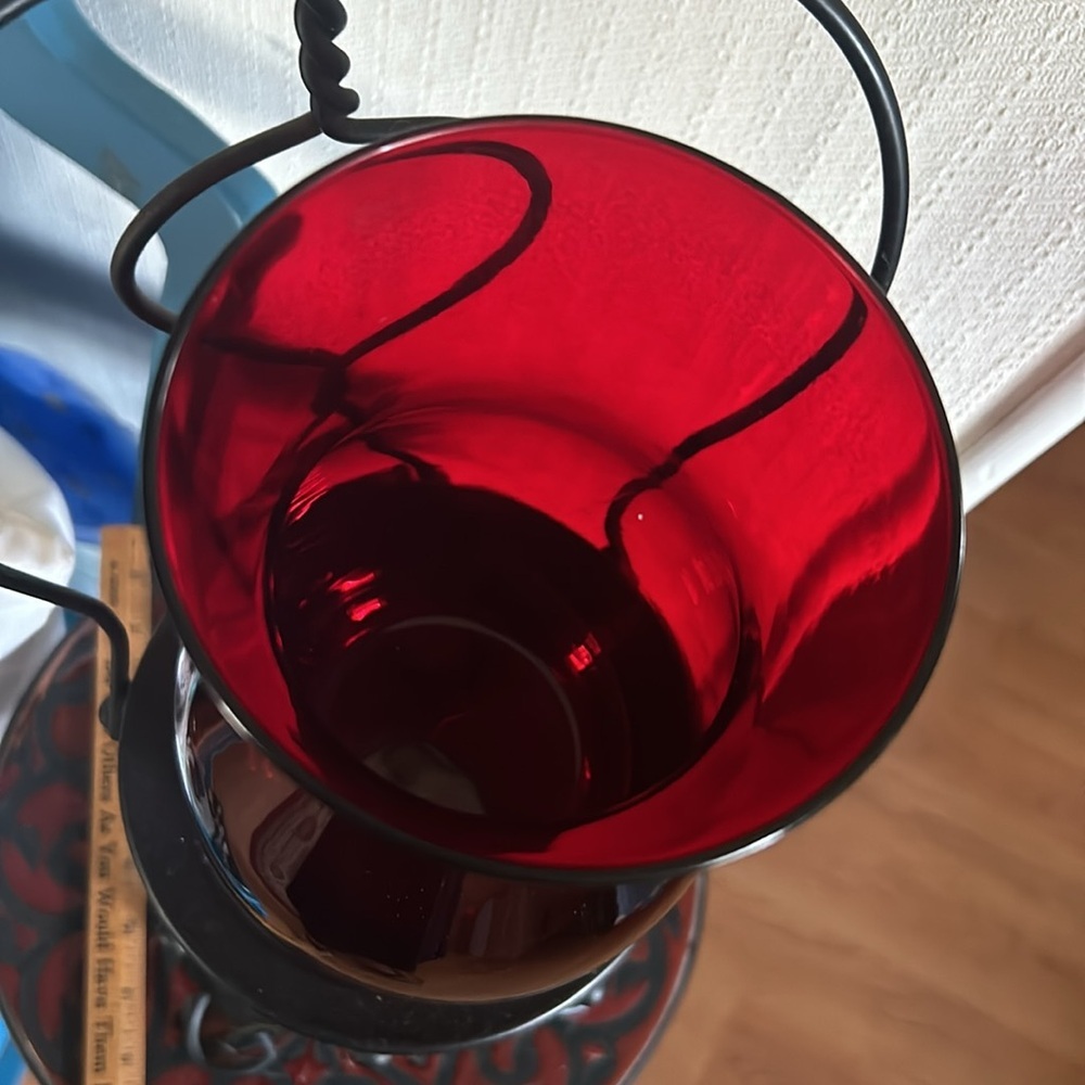 Ruby RED round Glass VASE - Picture 4 of 7
